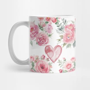 Pink Floral Hearts Valentines Day Seamless Pattern Mug